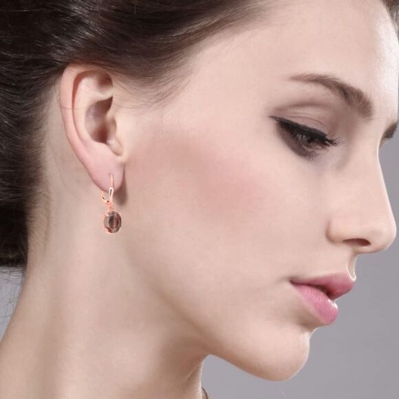 Ruby Earrings 18K Rose Gold 925 with 3.00 Cttw Red Tiger Eye Oval Leverback Hook Earrings